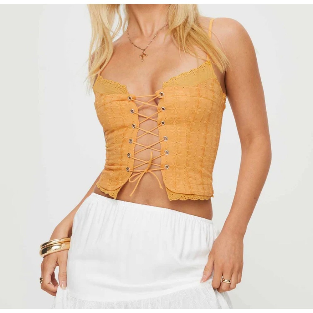 Princess Polly Mustard Yellow Lace-Up Crop Top